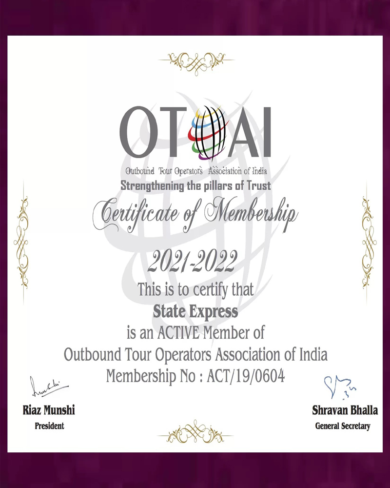 otoai certificate awarded to best outbound tour operator state express global voyages segv1